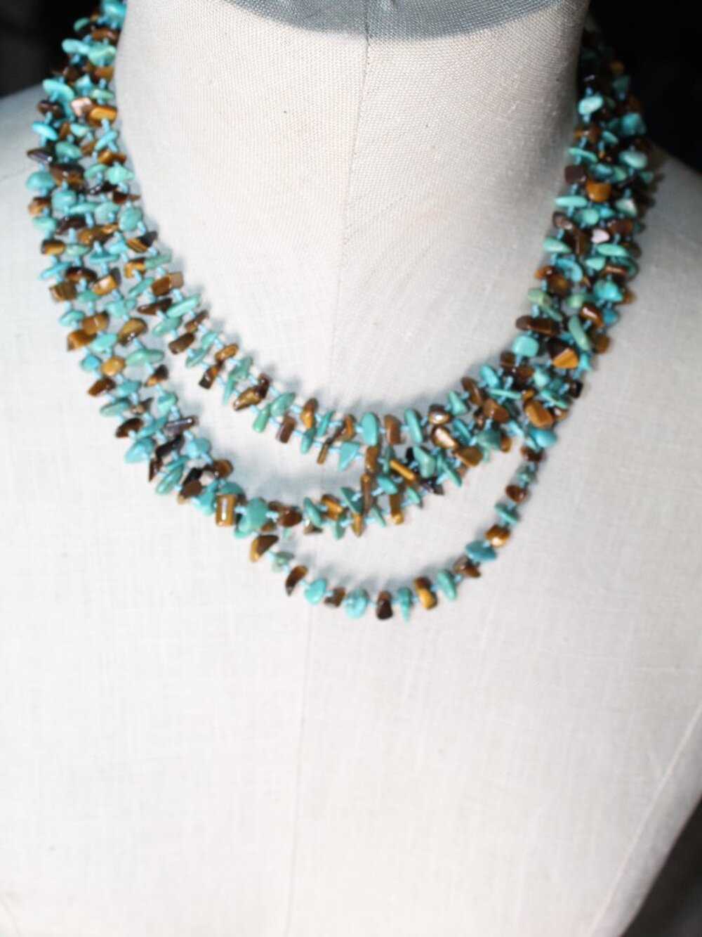 Turquoise & Tiger Eye 4-Strand 19" Necklace